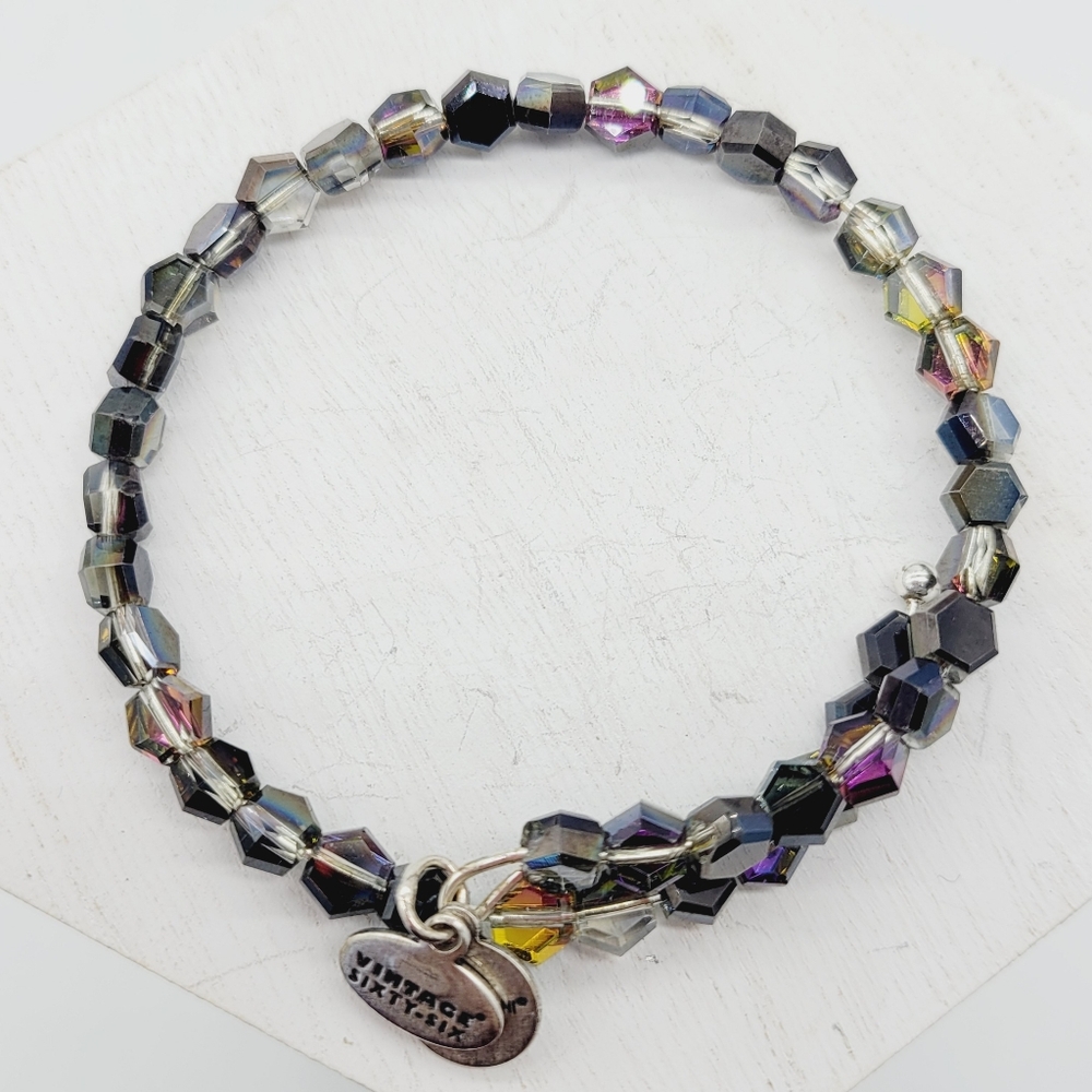 Alex and Ani Vtg Sixty-Six Collection Black Vitrail Crystal Beaded Wrap Bracelet - Picture 2 of 3